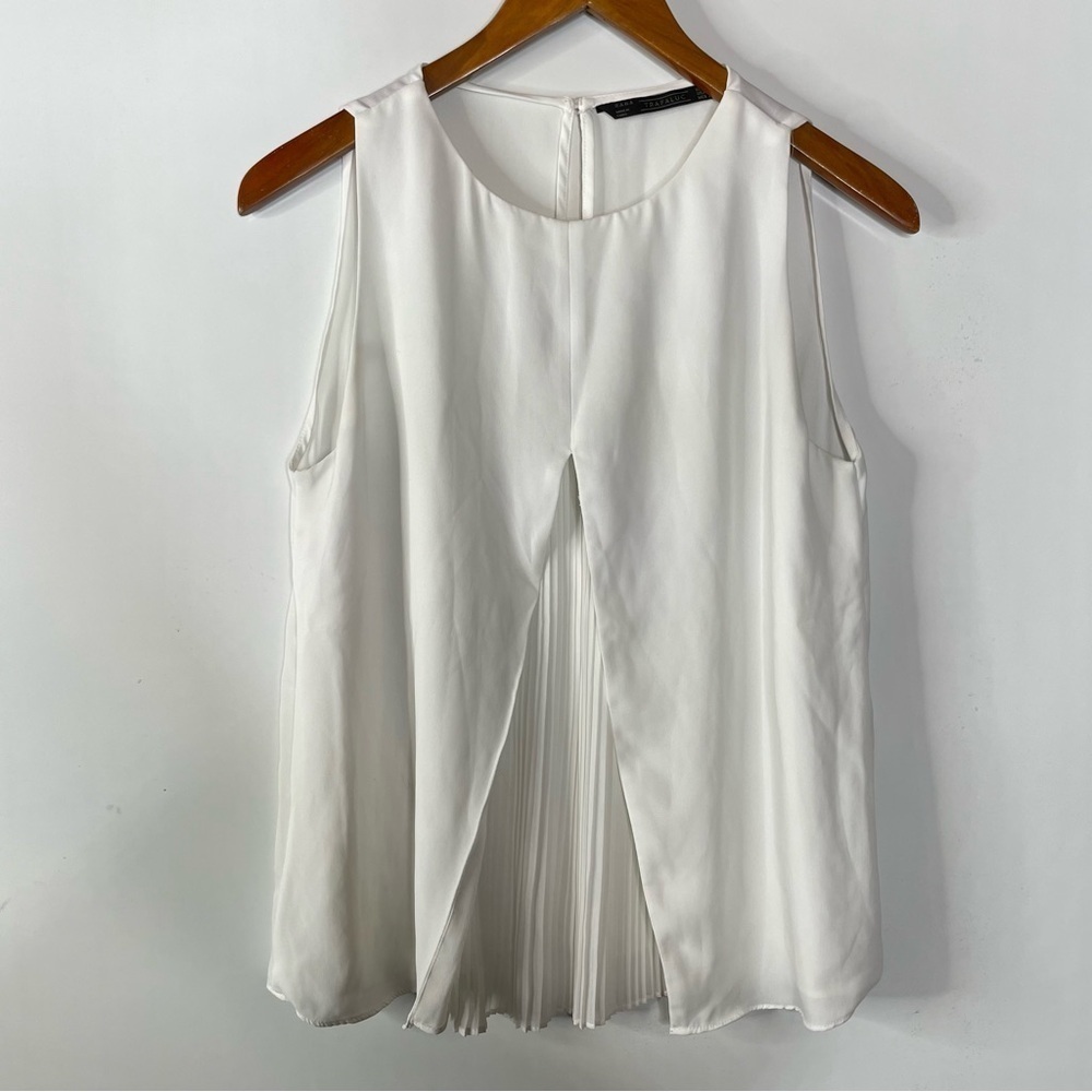 Zara Split Front White Dressy Tank Top Size Small‎